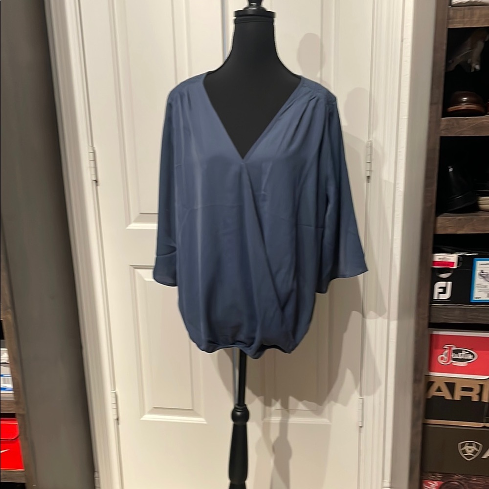BloomChic Blue Wrap Blouse with Relaxed Fit (A)